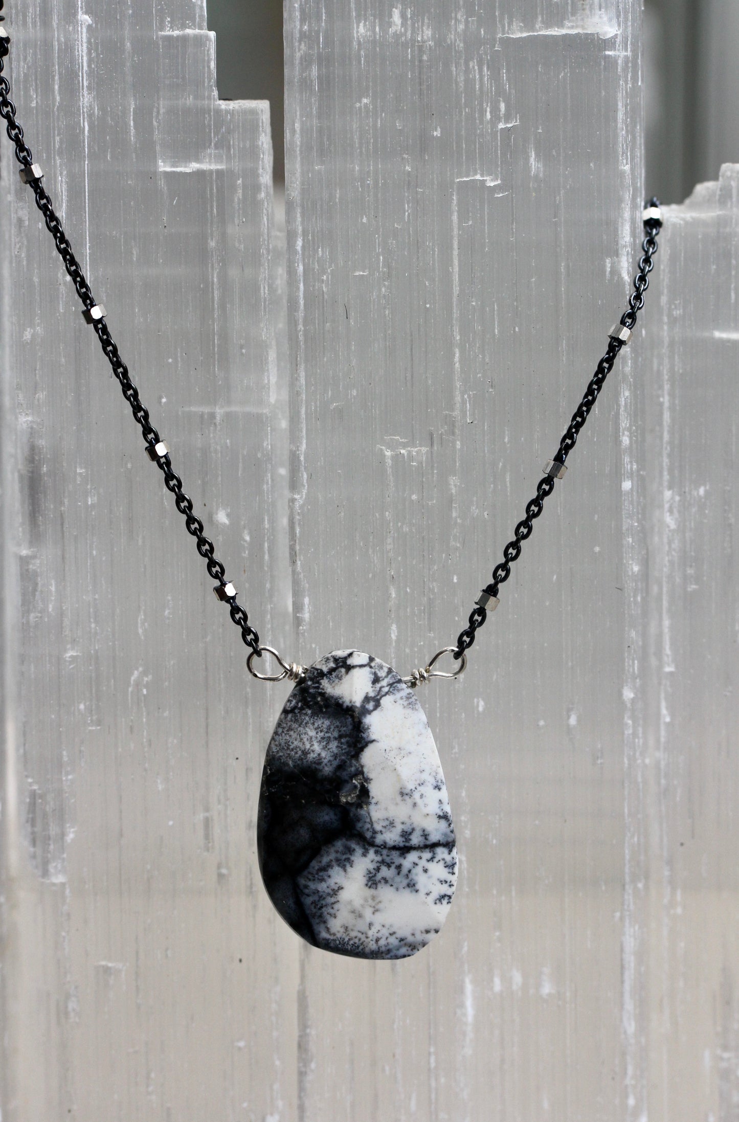 Dendritic Opal Oxidized Silver Necklace
