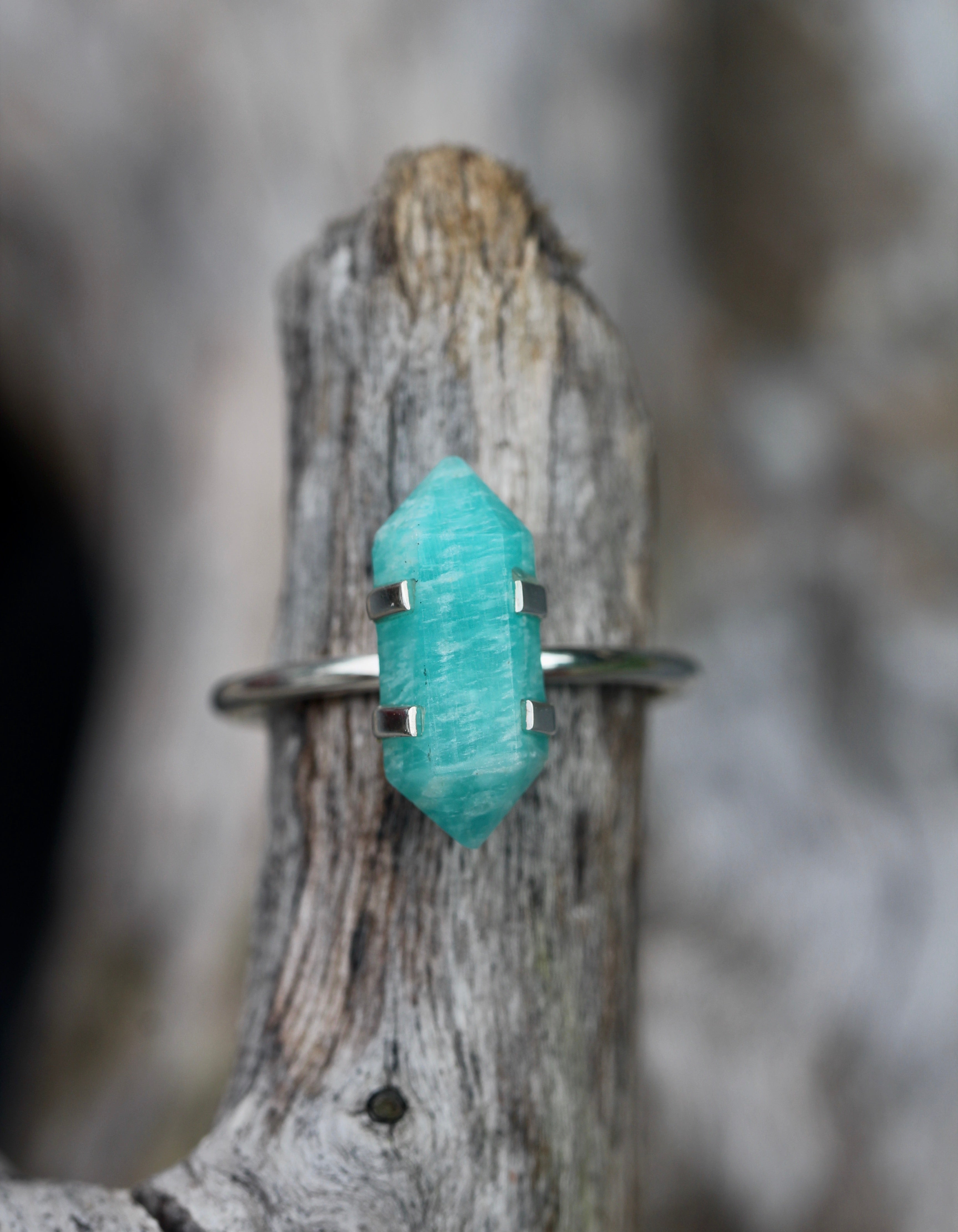 Amazonite Crystal Point Ring