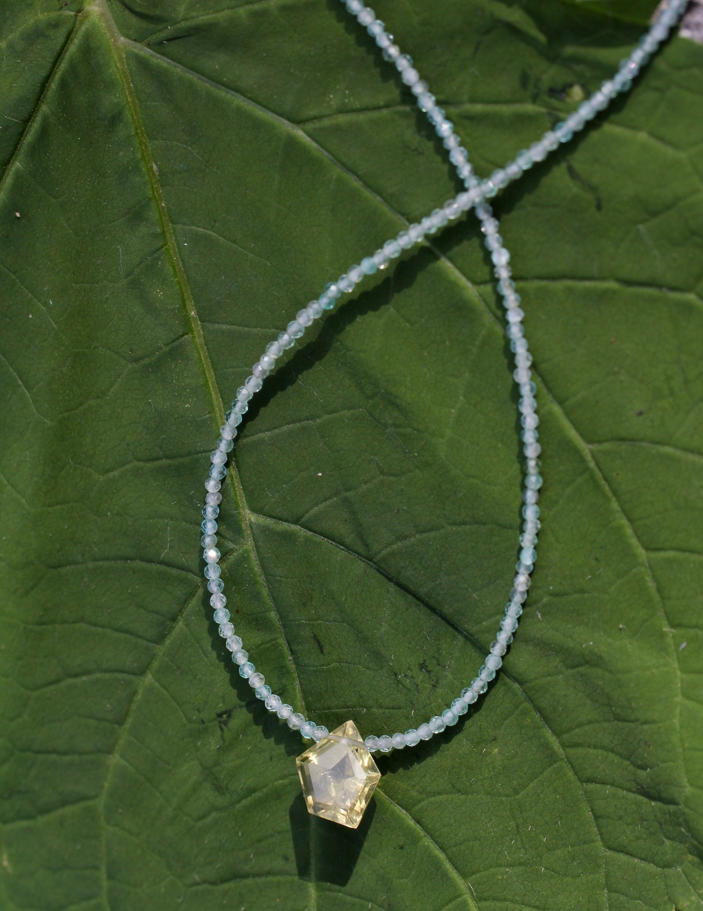 Lemon Quartz Aquamarine Beaded Necklace