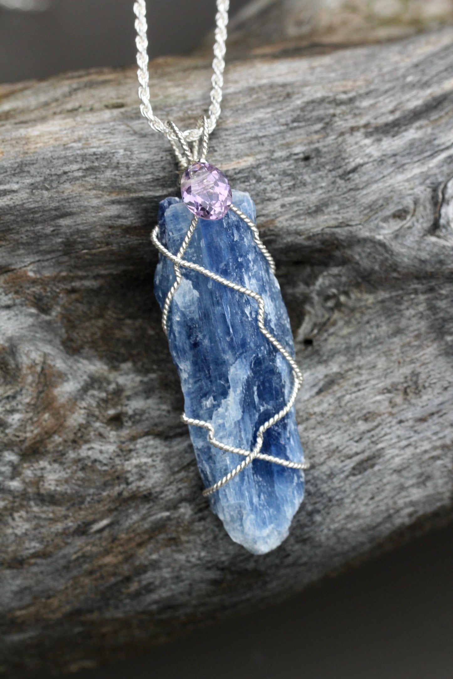 Rough Kyanite Pendant with Amethyst