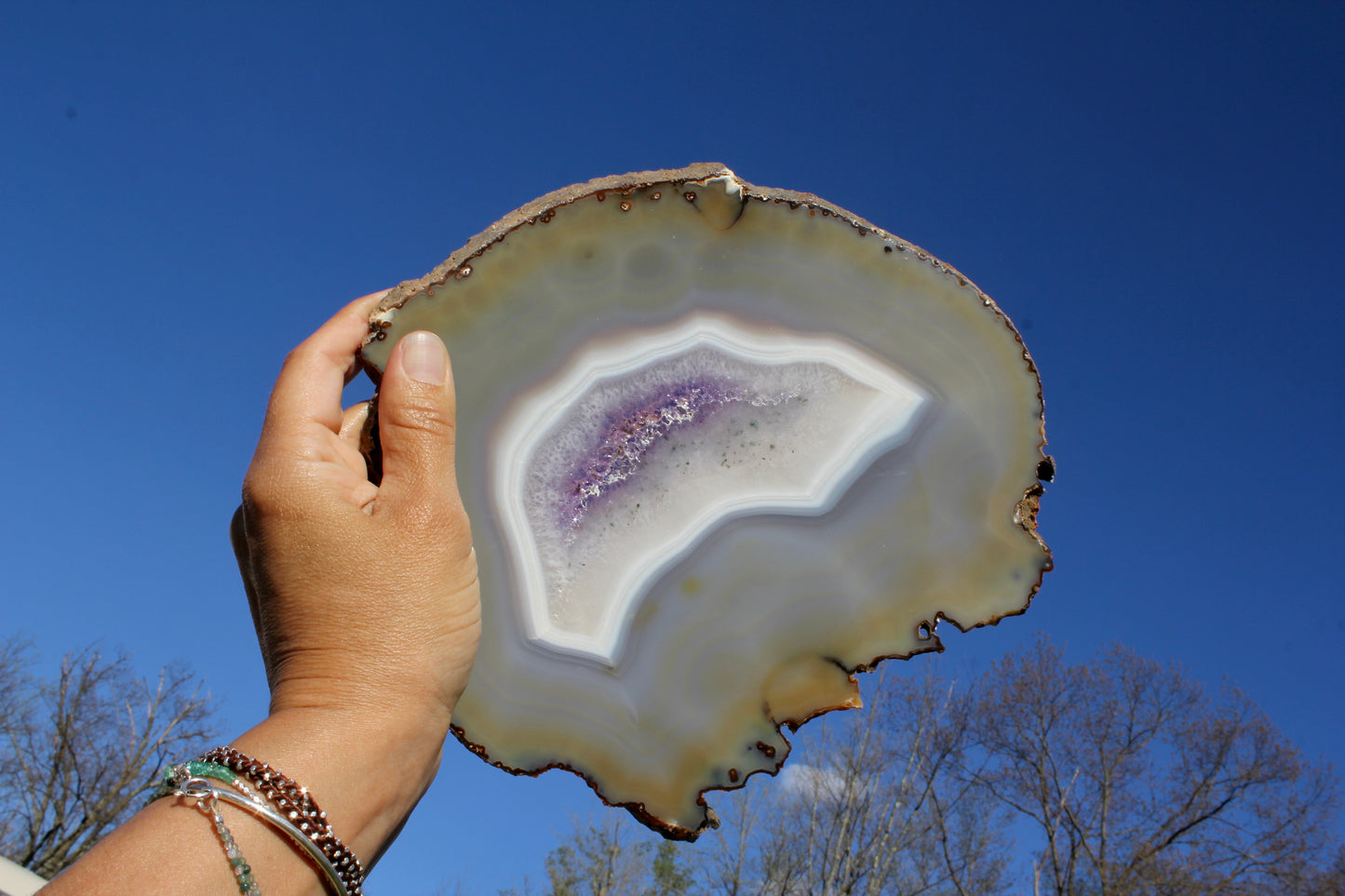 Natural Agate Slice with Purple Center