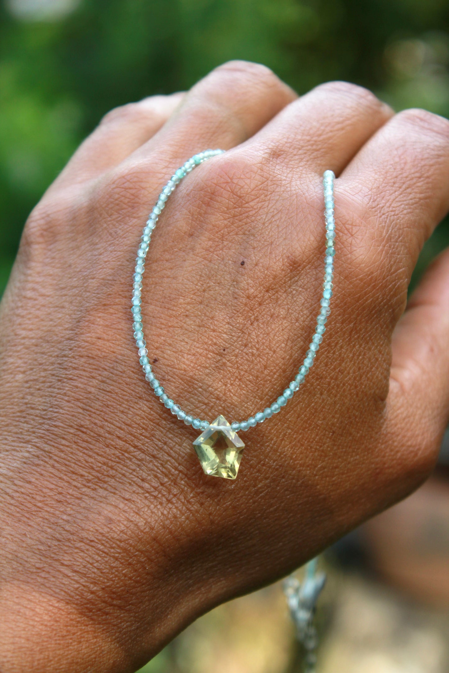 Lemon Quartz Aquamarine Beaded Necklace