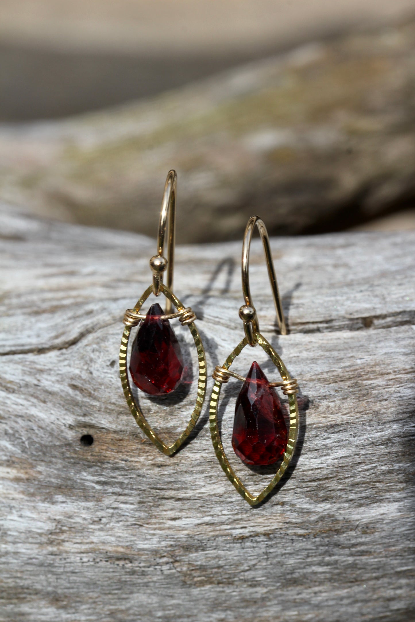 Garnet Gold Marquis Small Drop Earrings
