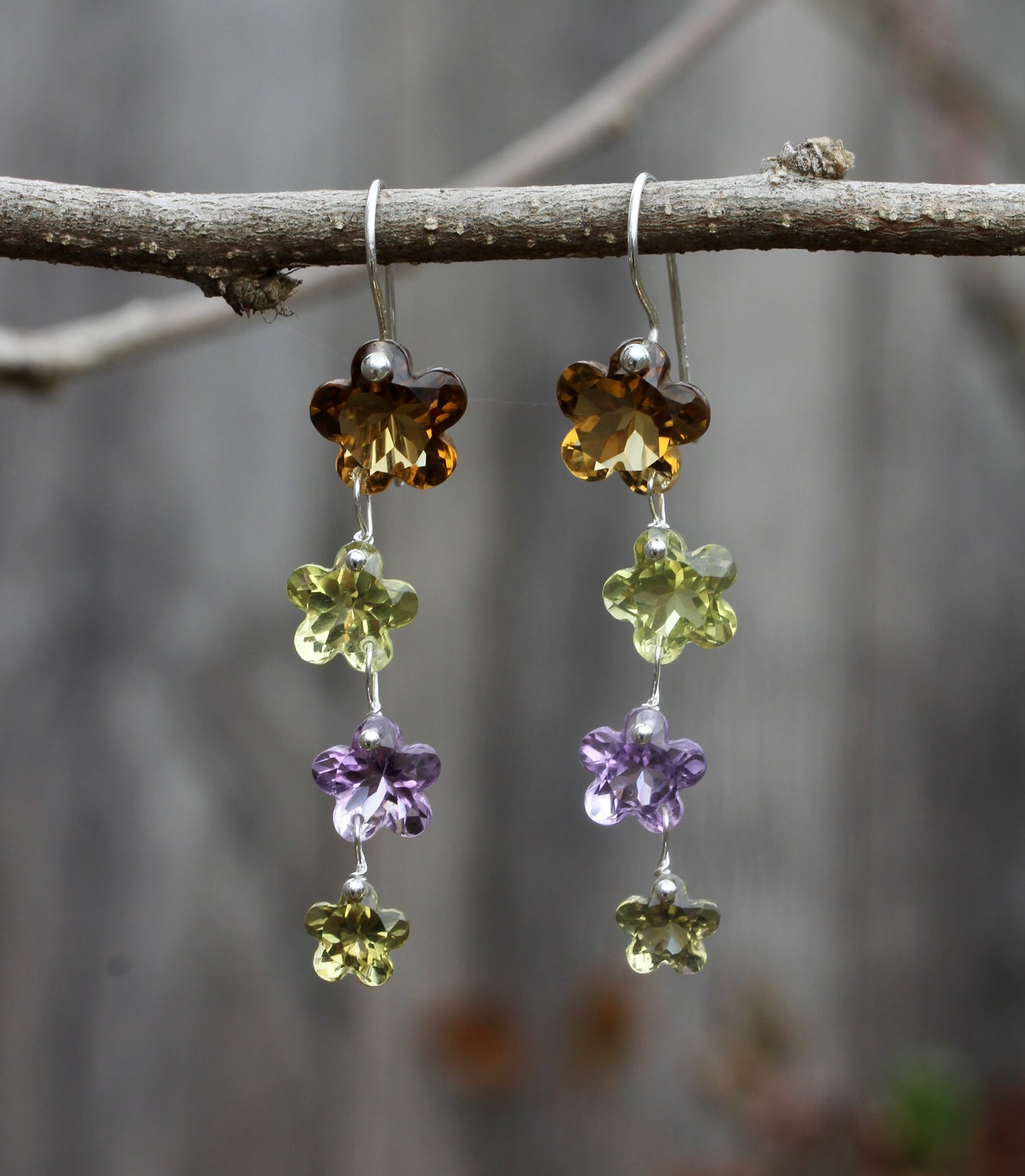 Multi Quartz Flower Drop Earrings