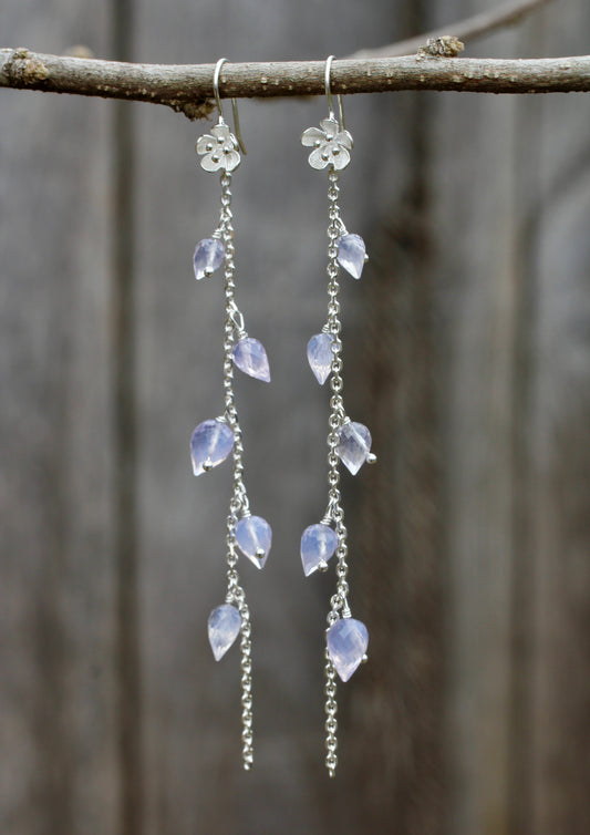Lavender Quartz Floral Droplet Chain Earrings