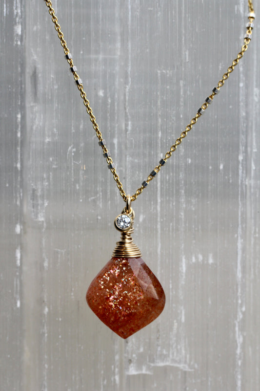 Sunstone Two Toned Necklace with Cubic Zirconia