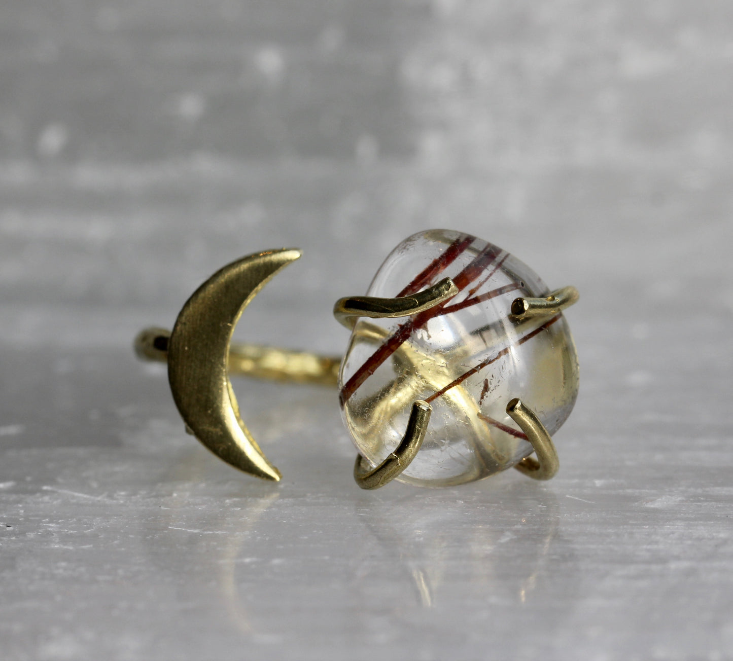 Rutilated Quartz Moon Ring