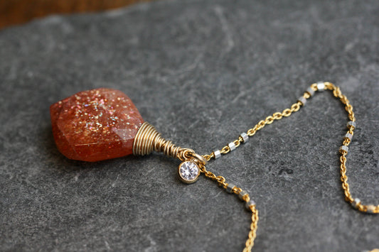 Sunstone Two Toned Necklace with Cubic Zirconia