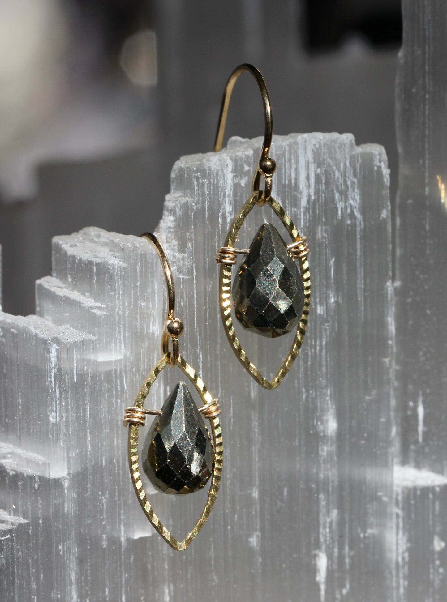 Pyrite Gold Marquis Small Drop Earrings