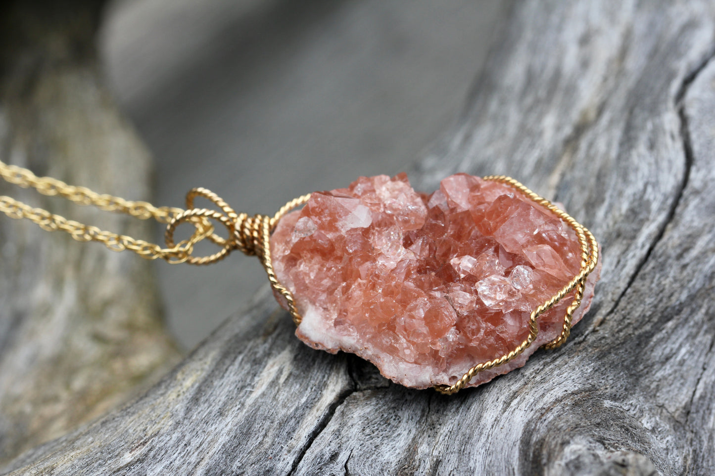 Pink Amethyst Geode Gold Pendant