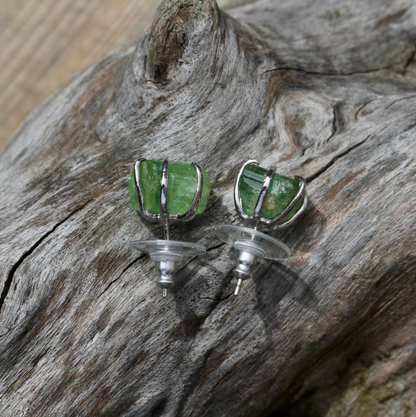 Large Green Tourmaline Crystal Earrings