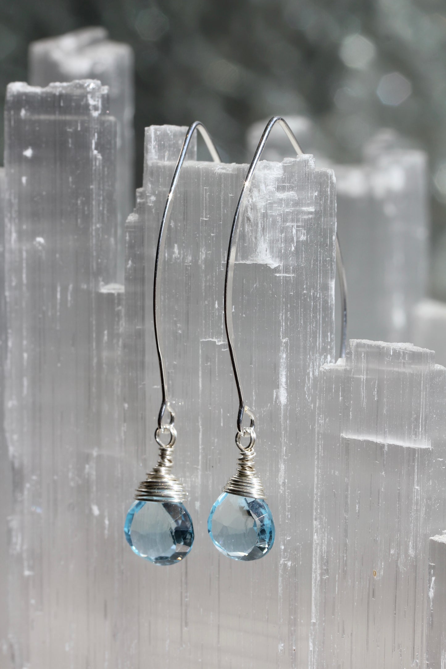 Blue Topaz V Wire Earrings