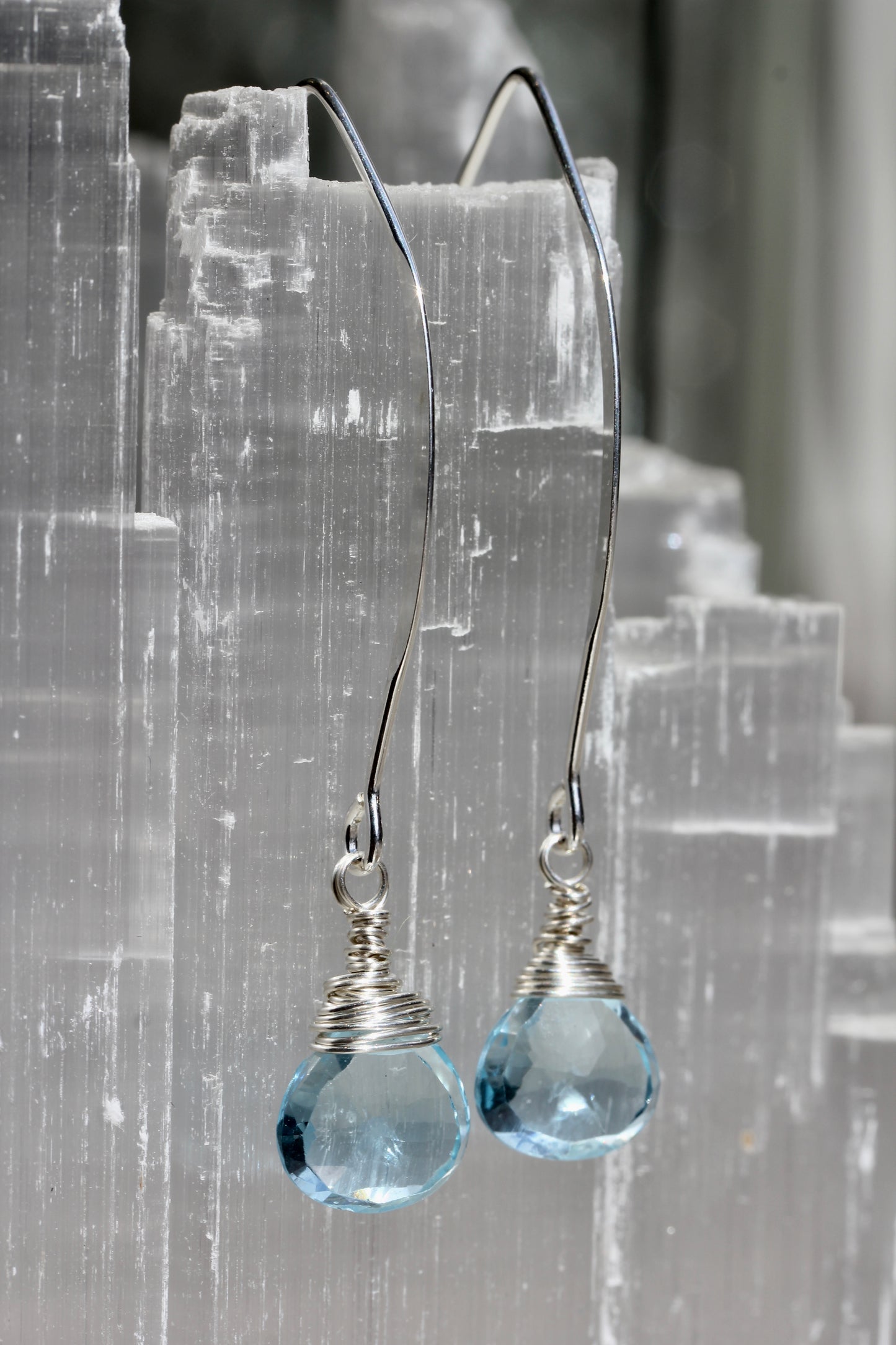 Blue Topaz V Wire Earrings