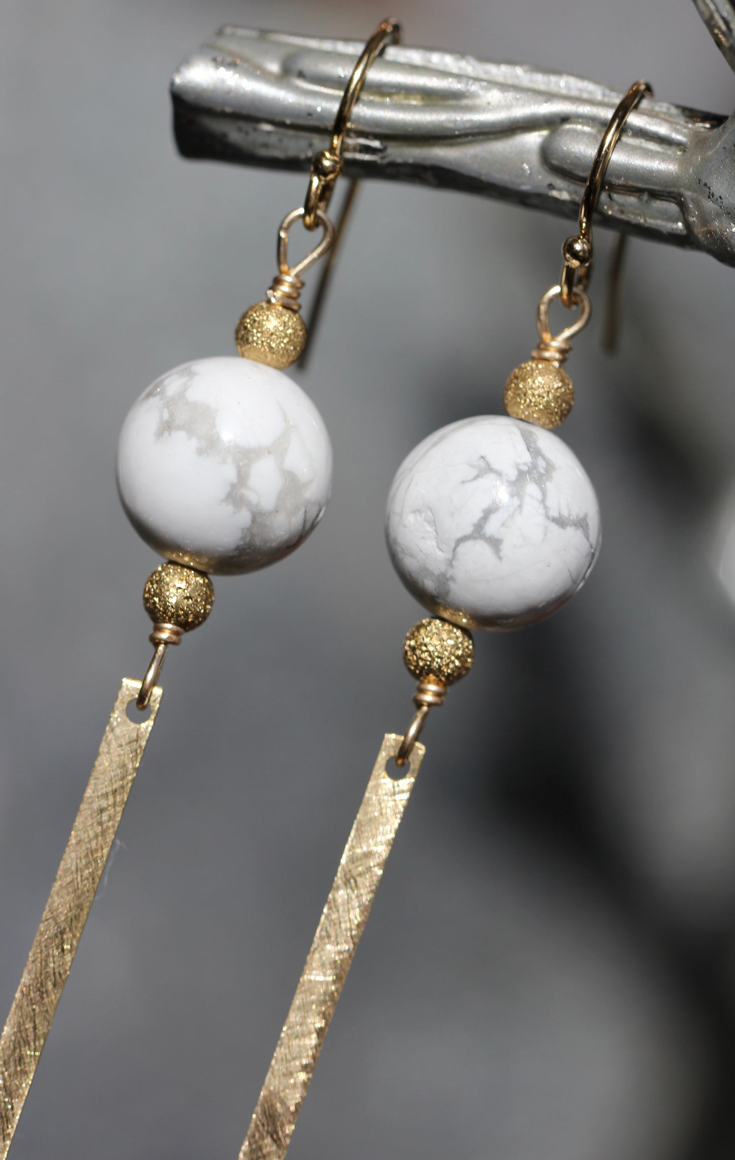 Howlite Brass Bar Earrings