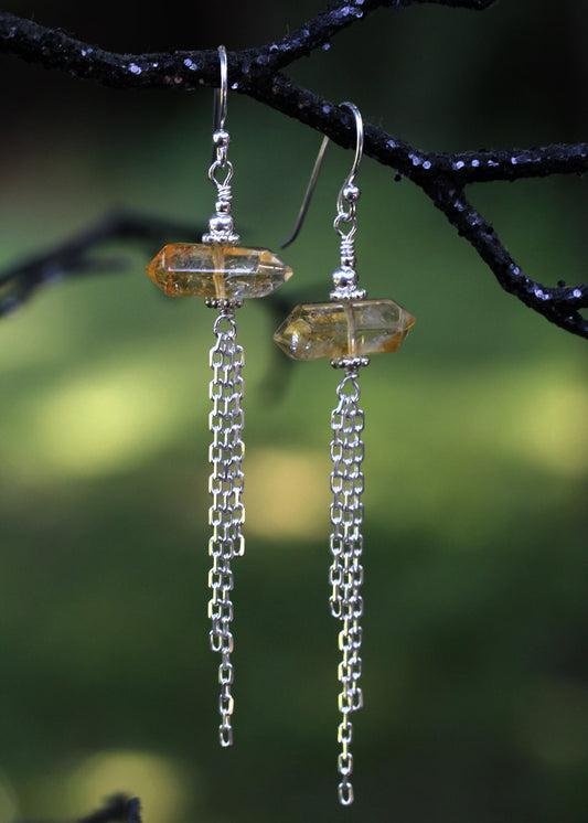 Citrine Crystal Point Tassel Drop Earrings - Annick Designs - 1