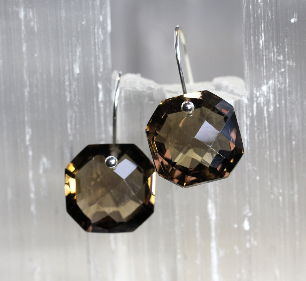 Smokey Quartz Cushion Cut Octagon Earrings