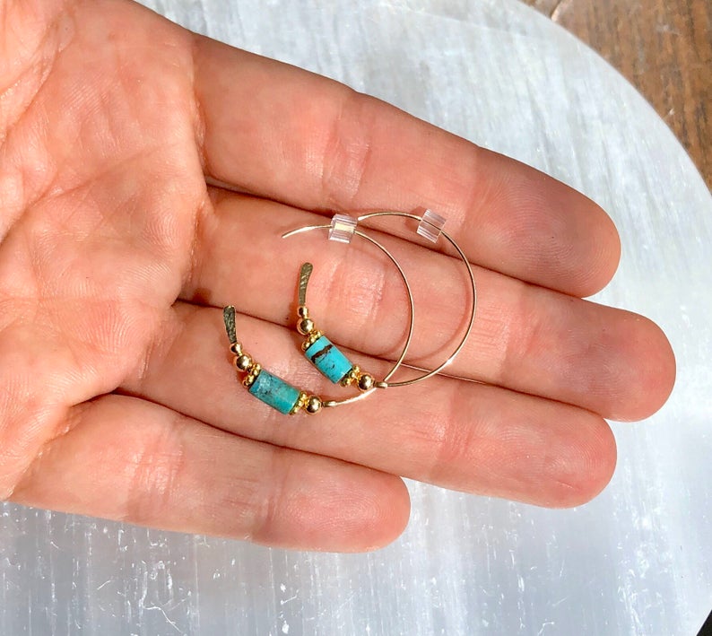 Turquoise Gold Hoops